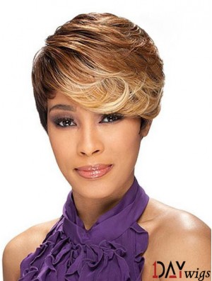 Cropped Brown Layered Capless Wavy Synthetic African Hairstyles