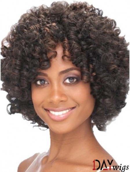 Chin Length Capless Layered Kinky Synthetic Black Woman's Wigs