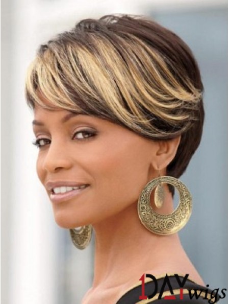 8 inch Synthetic Black Short Straight Wigs For African American Women