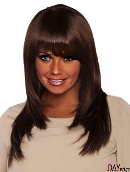 Long Brown Yaki With Bangs Cheap African American Wigs