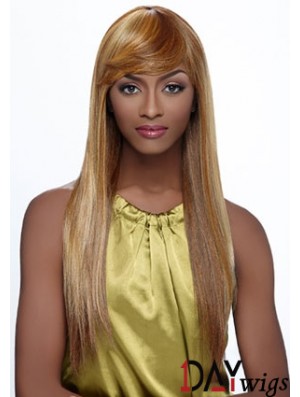 Long Blonde Straight With Bangs Fashionable African American Wigs