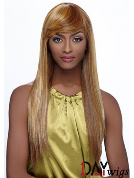 Long Blonde Straight With Bangs Fashionable African American Wigs