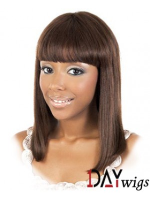 Shoulder Length Brown Straight With Bangs Amazing African American Wigs