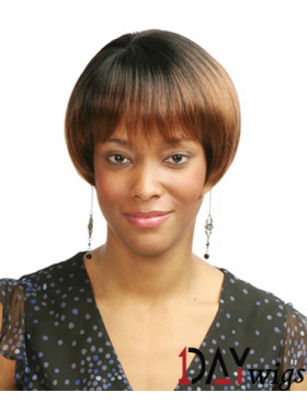 Short Auburn Straight With Bangs Affordable African American Wigs