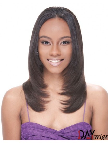 Long Brown Straight Without Bangs Suitable African American Wigs