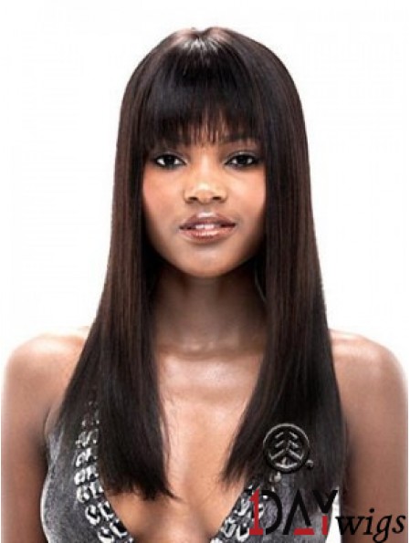 Straight With Bangs Lace Front Hairstyles 20 inch Black Long Wigs