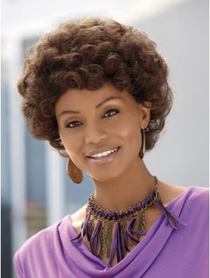 Short Brown Curly Without Bangs Discount African American Wigs