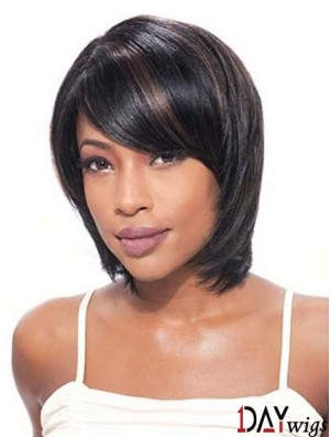 Bobs Beautiful Straight Black Chin Length Real Hair Lace Front Wigs