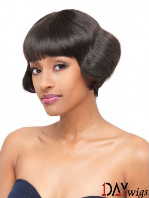 With Bangs Cheap Wavy Black Short Real Hair Lace Front Wigs