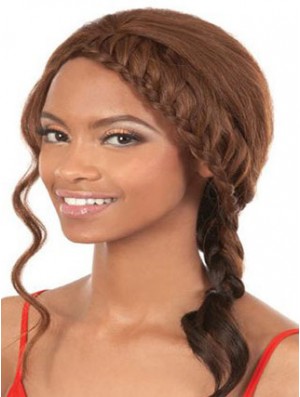 Shoulder Length Brown Wavy Without Bangs Soft African American Wigs