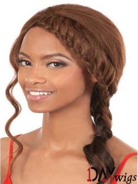 Shoulder Length Brown Wavy Without Bangs Soft African American Wigs