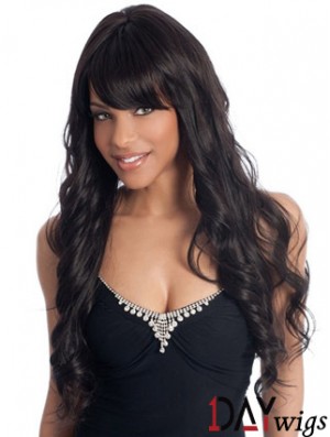 Long Black Wavy With Bangs Perfect African American Wigs