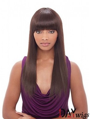 Long Auburn Yaki With Bangs Convenient African American Wigs