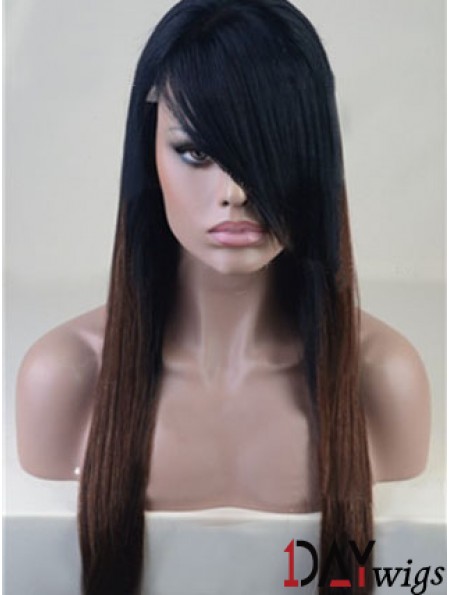 Long Straight With Bangs Full Lace 26 inch Stylish Black Women Wigs