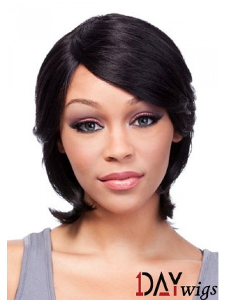 Chin Length Black Straight With Bangs Incredible African American Wigs