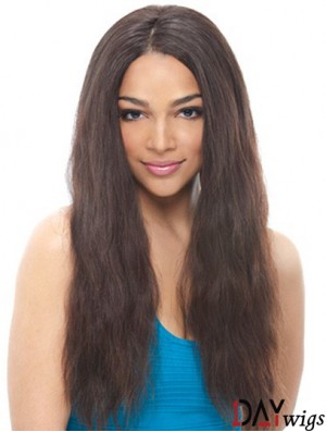 24 inch Black Long Without Bangs Wavy Suitable Lace Wigs