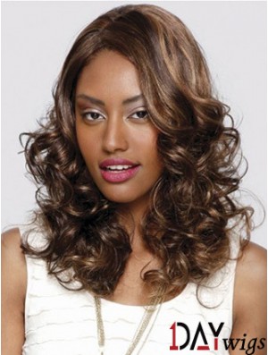 Modern Auburn Long Curly 16 inch Synthetic Glueless Lace Front Wigs Without Bangs For African American Women