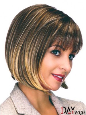 Capless Chin Length Straight Brown Flexibility Bob Wigs