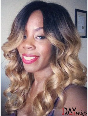 Convenient Ombre/2 Tone Long Wavy Without Bangs 20 inch Real Lace Wigs