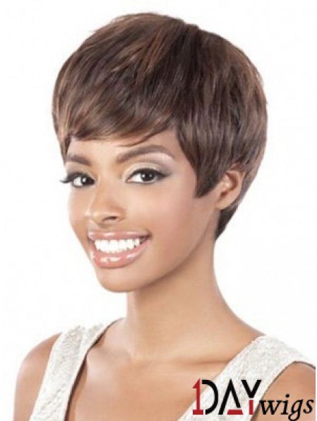 Short Brown Straight Layered Style African American Wigs