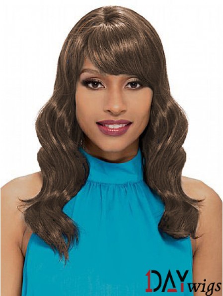 Shoulder Length Brown Wavy With Bangs New African American Wigs