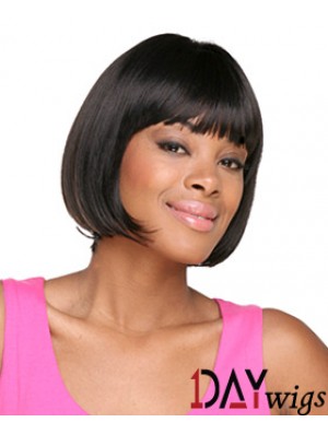 Chin Length Black Straight With Bangs Fabulous African American Wigs