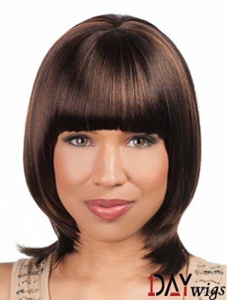 Sleek Chin Length Yaki 16 inch Synthetic Glueless Lace Front Wigs