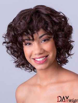 Bobs Chin Length Lace Front Synthetic Brown 11 inch Curly African American Wigs
