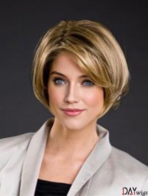 8 inch Straight Blonde Synthetic Chin Length 100% Hand-tied Bob Wigs