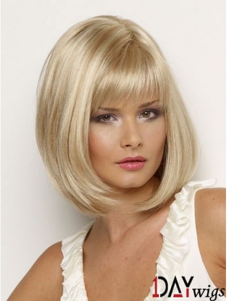 Synthetic Wig Chin Length Blonde Color Straight Style With Bangs