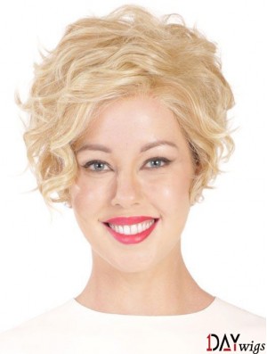 Synthetic Flexibility Cropped Blonde Curly Monofilament Wigs