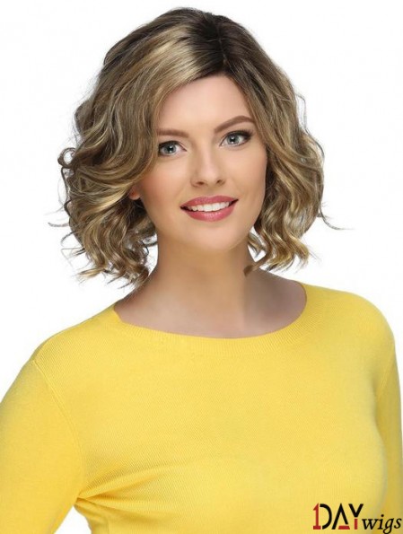 Blonde Stylish Curly Chin Length Synthetic Bob Wigs