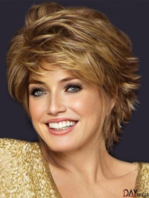 Capless Brown 6 inch Cropped With Bangs Synthetic Wigs