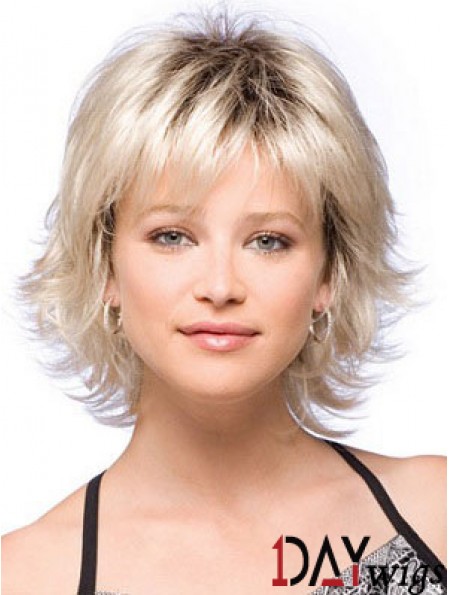 Synthetic Hair Wigs Chin Length With Bangs Blonde Color With Capless