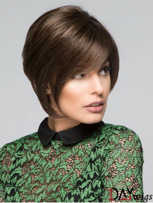 Brown Chin Length Straight With Bangs 10 inch Discount Medium Wigs