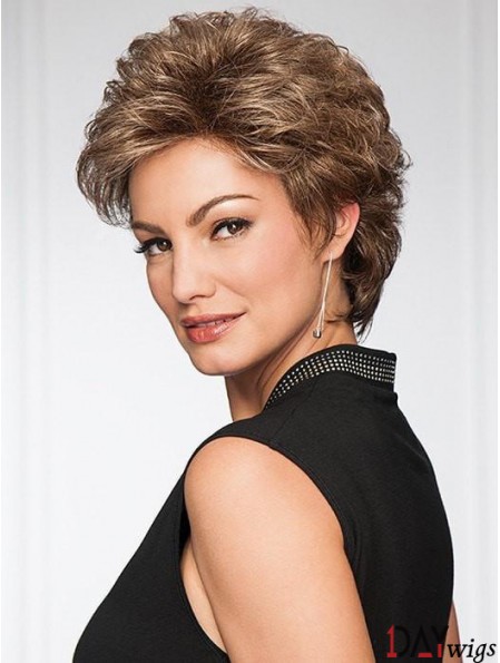 Brown Layered Wavy 4 inch Short Synthetic Wigs For Old Women