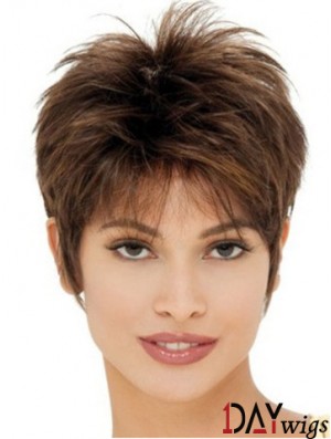 Cheap Synthetic Wigs UK With Capless Cropped Length Brown Color Boycuts