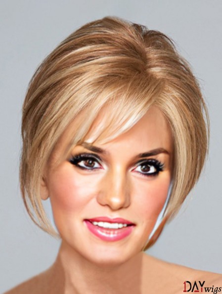 Blonde Chin Length Straight With Bangs 10 inch Perfect Medium Wigs