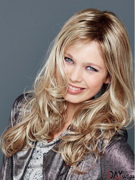 Without Bangs Lace Front 18 inch Wavy Blonde Long Wigs