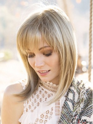 Blonde 14 inch With Bangs Shoulder Length Amazing Monofilament Wigs