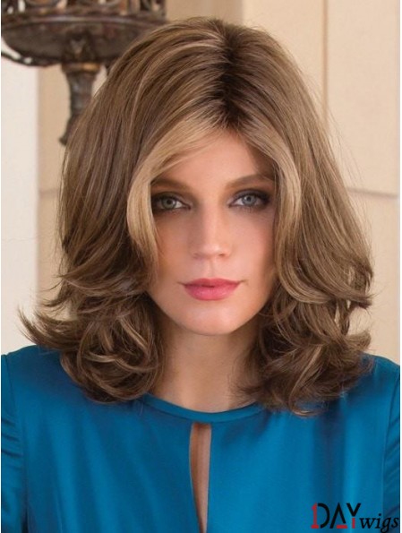 Without Bangs Brown Wavy 13 inch Shoulder Length Synthetic Wigs