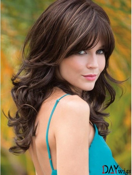 With Bangs Brown Wavy 18 inch Long Synthetic Wigs