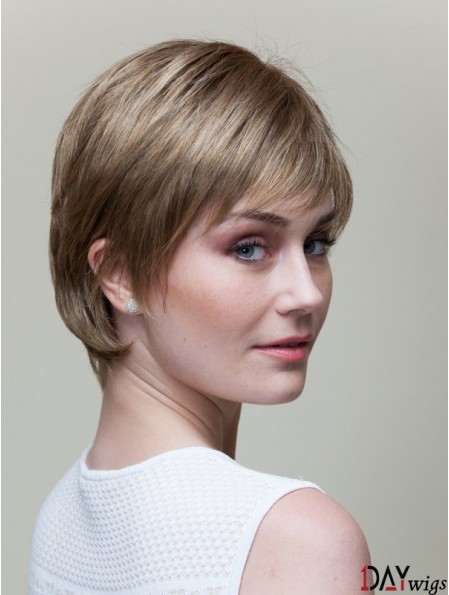 Straight Short 8 inch Blonde 100% Hand-tied Wigs