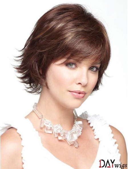 Monofilament Brown 10 inch Short With Bangs Heat Friendly Wigs