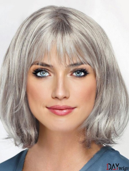 Straight Chin Length 12 inch Monofilament Sassy Grey Wigs