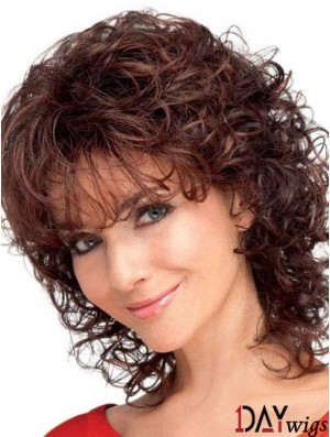 Curly Synthetic Hair With Bangs Auburn Color Shoulder Length