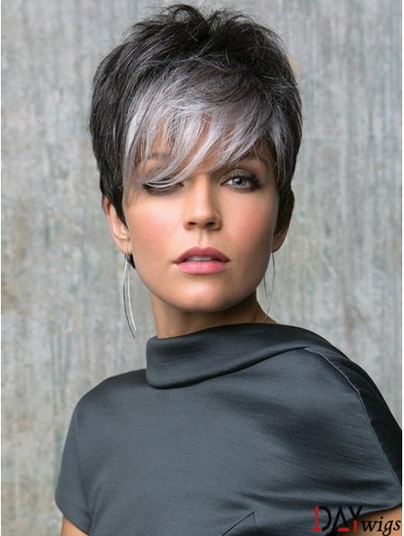 Lace Front 6 inch Straight Grey With Bangs Cheap Synthetic Wigs