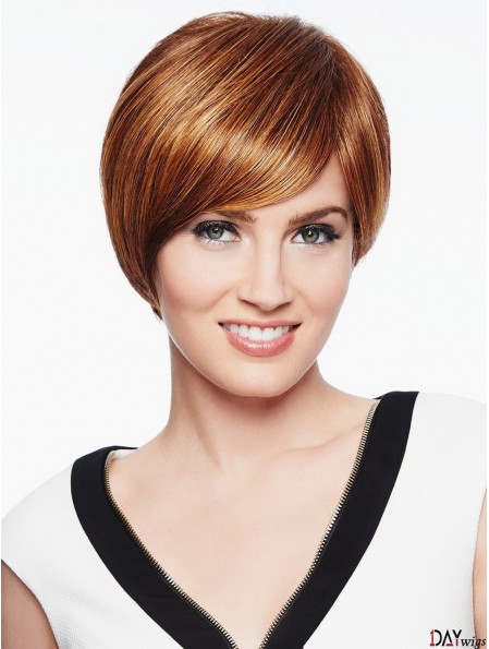 With Bangs Copper Straight 6 inch Wefted Wigs