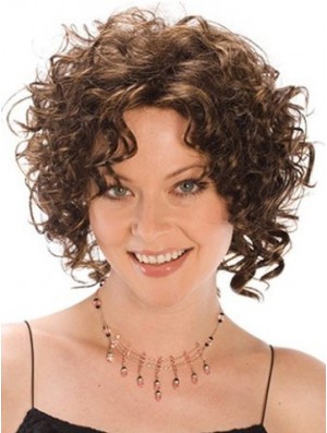 Heat Resistant Synthetic Wigs Curly Style Brown Color Classic Cut