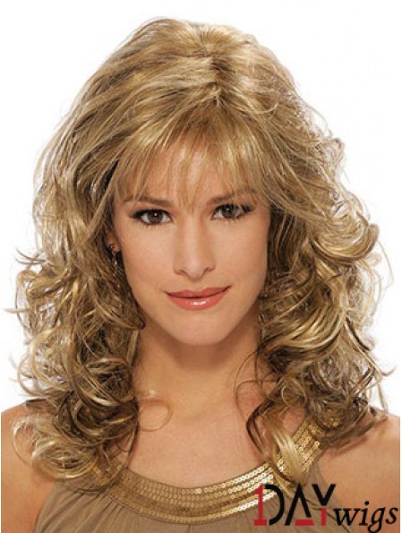 Wavy Synthetic Wigs Blonde Color Capless With Bangs